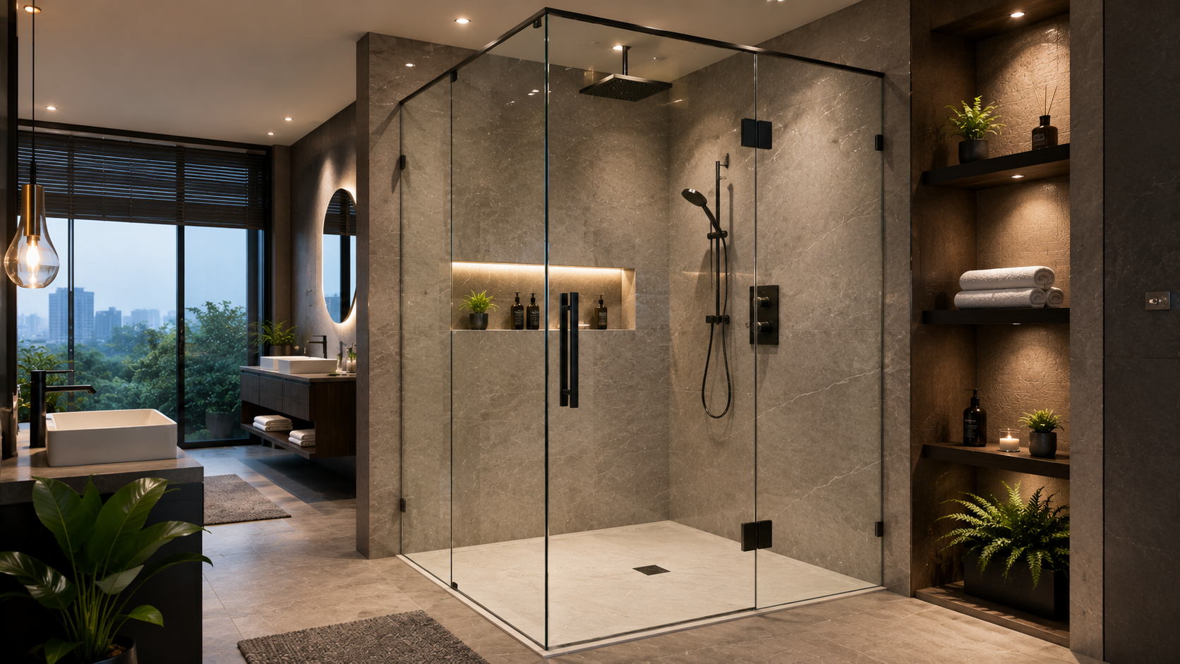 Glass shower cubicle